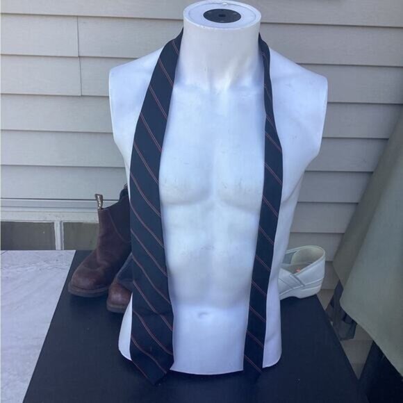 Preppy Streetwear Coquette Utility Yves Saint Laurent Striped Tie Navy Blue Red - Picture 1 of 3